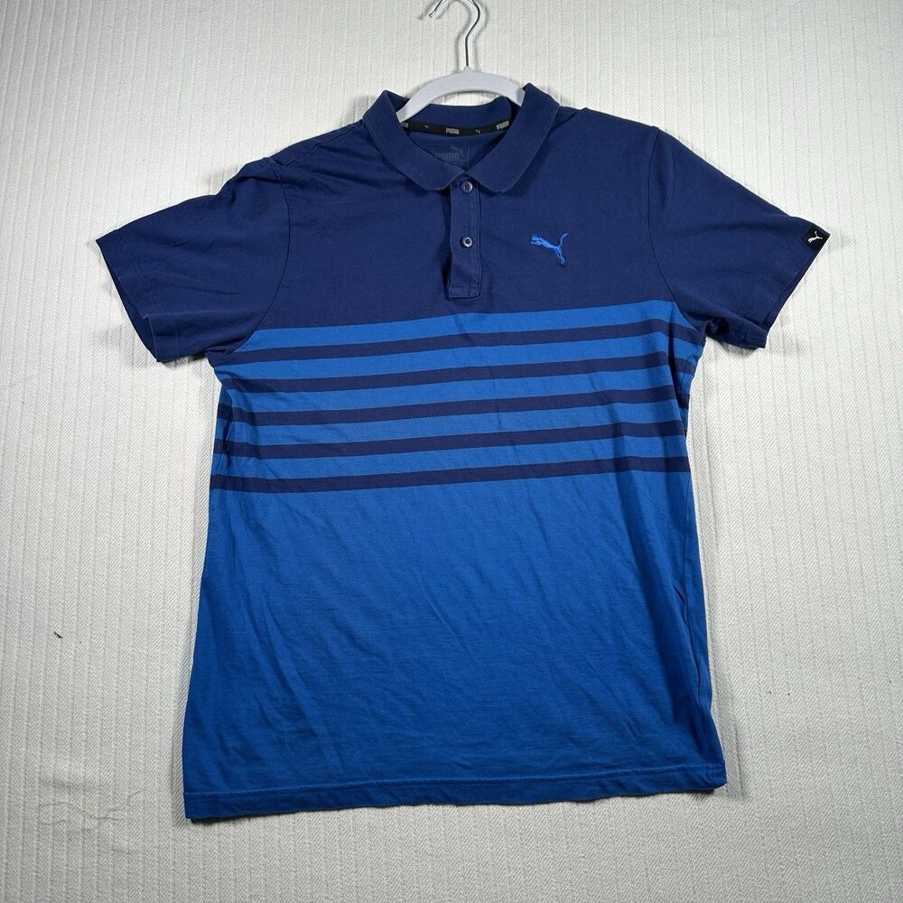 PUMA Men’s Medium Blue Polo Shirt Short Sleeve Collared Striped
